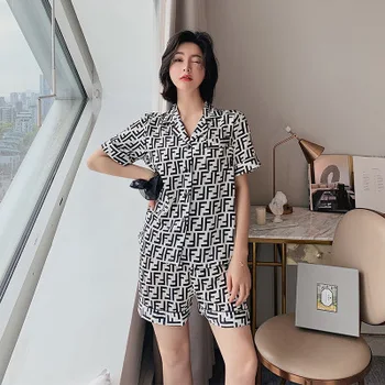

Korean version of the new ladies 2 Pcs Set pajamas & women summer short-sleeved ice silk home leisure cool sleepwear 2 piece set