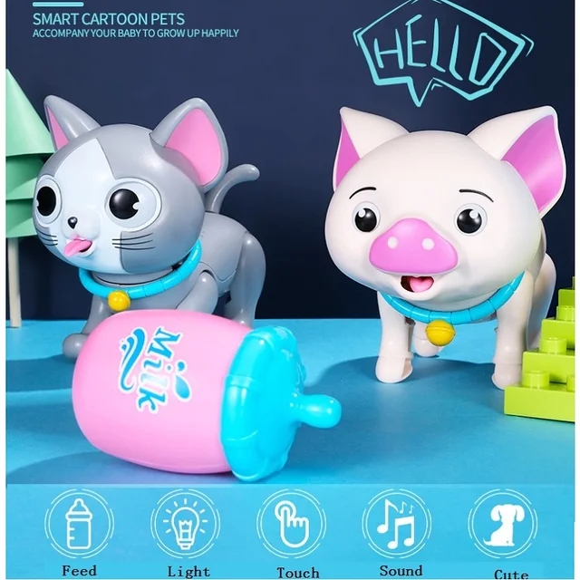 Interactive Toys Intelligent Dog Cat Pig Toys Cute Animals Robot LED Eyes Sound Smart Electronic Pet Toys For Children Kids 3