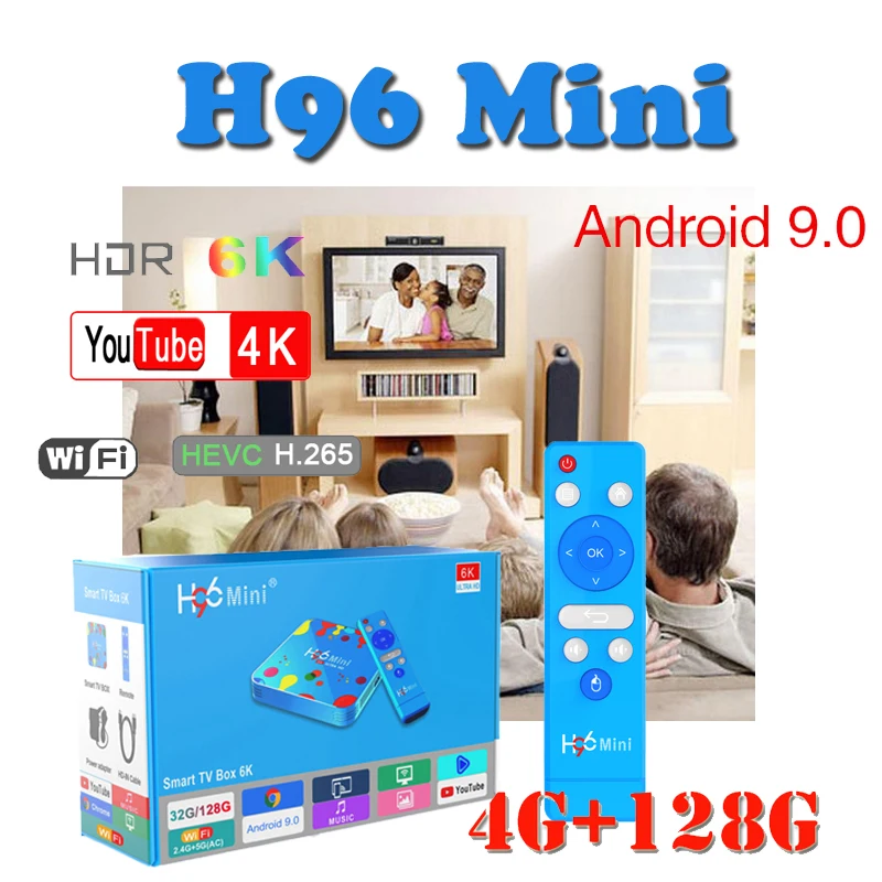 

Newest Smart console H96 MINI android 9.0 tv box bluetooth Wifi 2.4G/5G Quad-Core Allwinner H6 4GB 128GB Set-Top-Box for Youtube