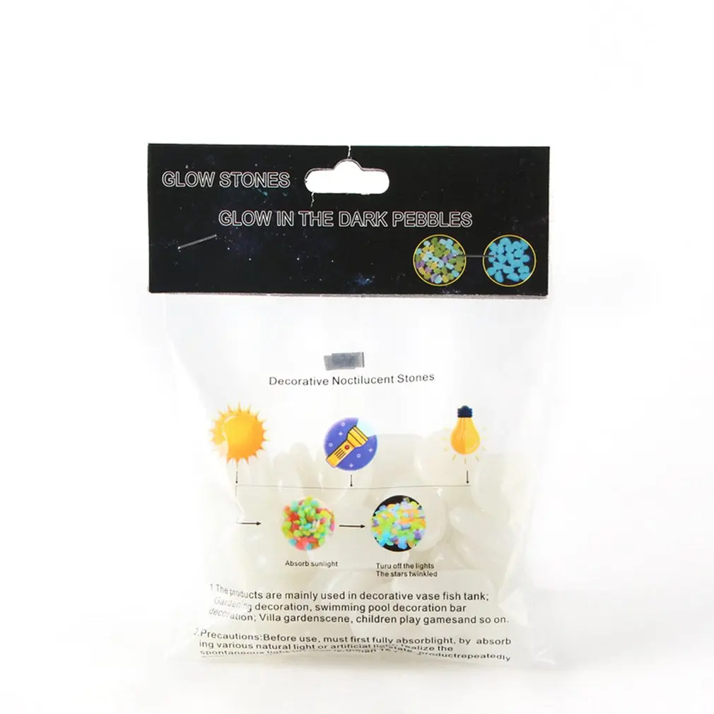 50Pcs Artificial Color Luminous Stone Fluorescent Stone Shiny Stone Full English Bag Packaging Fish Tank Landscaping - Color: white