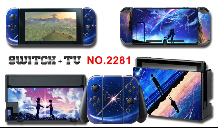 1set New Cute Anime Full Body Sticker for NS Switch Protective Cover Skin Colorful Art for Game Console Joy-Con Controller Decor