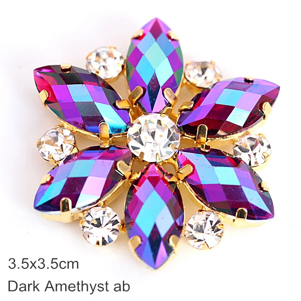 Dk Amethyst AB-3.5cm 1 шт., стразы для шитья конского глаза с золотым основанием, стразы для шитья, аппликация для свадебного платья Y3662 - Цвет: Dk Amethyst AB-3.5cm
