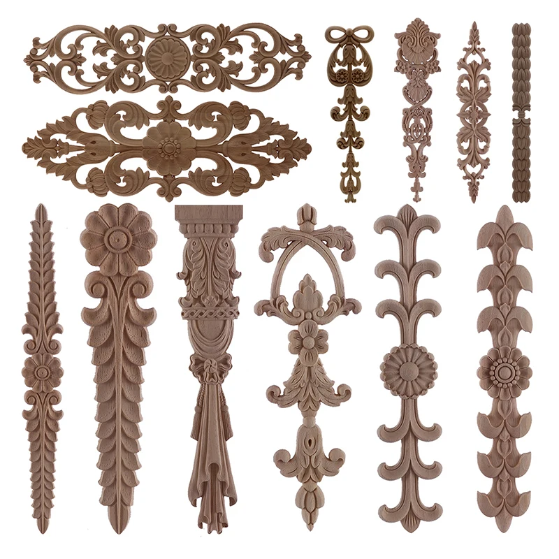 RUNBAZEF 1PC New Decorative Wood Appliques Unpainted Oak Carved Wave Flower Onlay Decal Corner Home Furniture Door Decor Crafts | Дом и сад