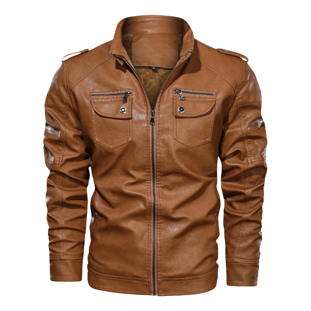 Мужская кожаная куртка большого размера на осень и зиму, кожаная куртка с длинными рукавами, кожаная куртка на молнии,#3 - Цвет: B