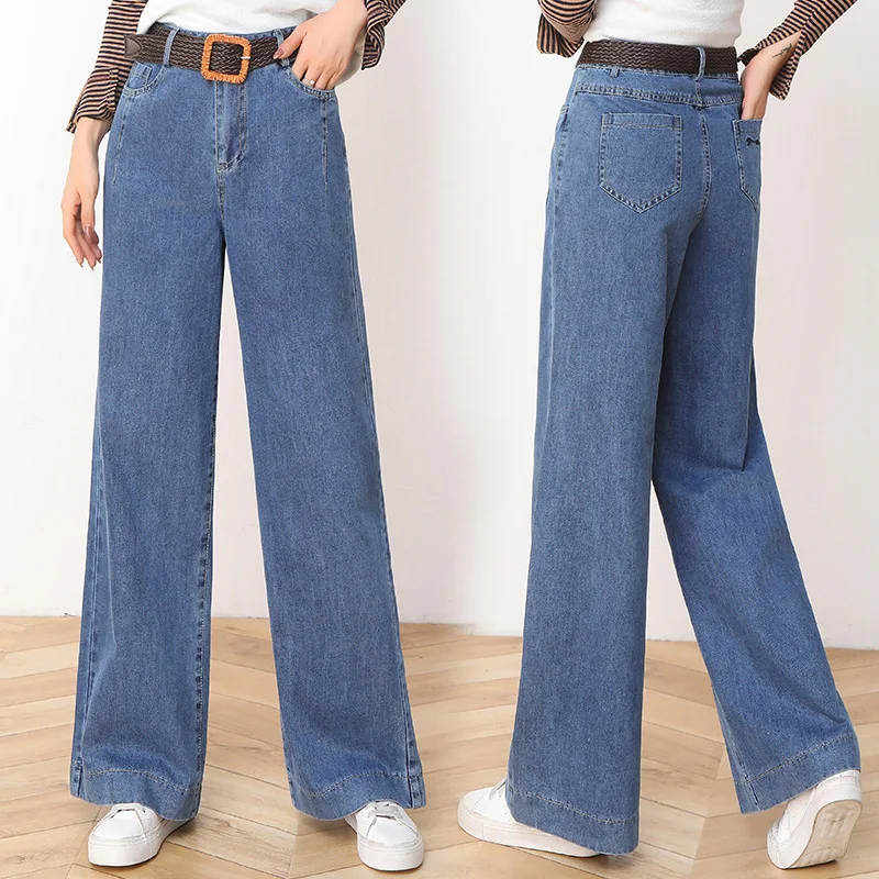 

Spring Autumn Woman High Waist Jeans 2019 New Korean Edition Loose Casual Denim Wide Leg Pants Slim Fit Trousers with Sashes