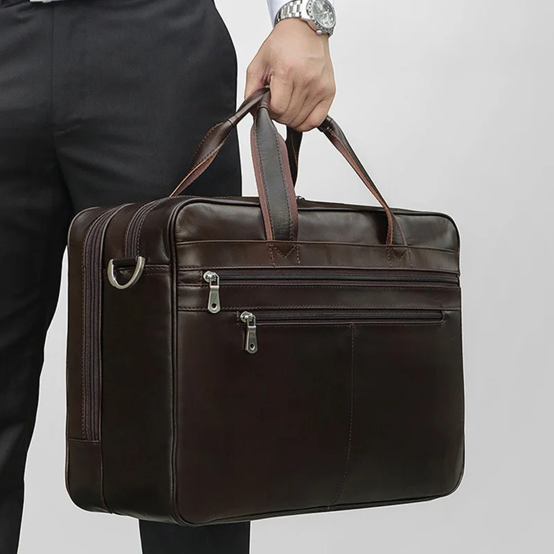 Large Capacity Men Business Genuine Leather Briefcase For 17.3" Laptop Bags Male Shoulder Bag Durable Travel Handbag Sac Homme
