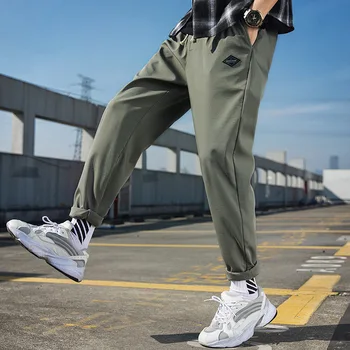 

Men's Brocade Casual Pants Spring / Summer 2020 Men's Trendy Sports Drawstring Solid Color Linen Long Pants