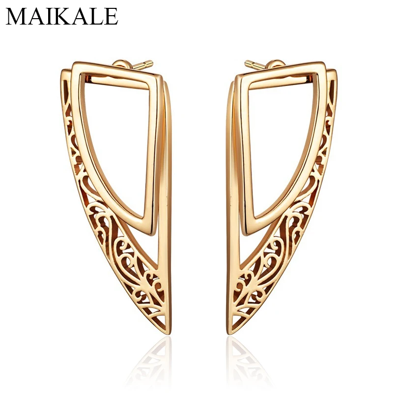 MAIKALE, изысканные золотые, серебряные, полые серьги с металлическими крылышками, серьги-гвоздики с большим цветком для женщин, ювелирные изделия для свадебной вечеринки, модные подарки