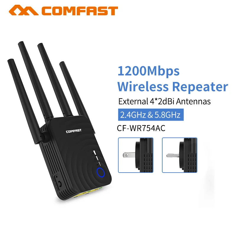 

Comfast CF-WR754AC 1200Mbps Home Wireless N Router Wifi Repeater 5Ghz Long Wi fi Range Extender Booster 4*2dbi Antenna Amplifier