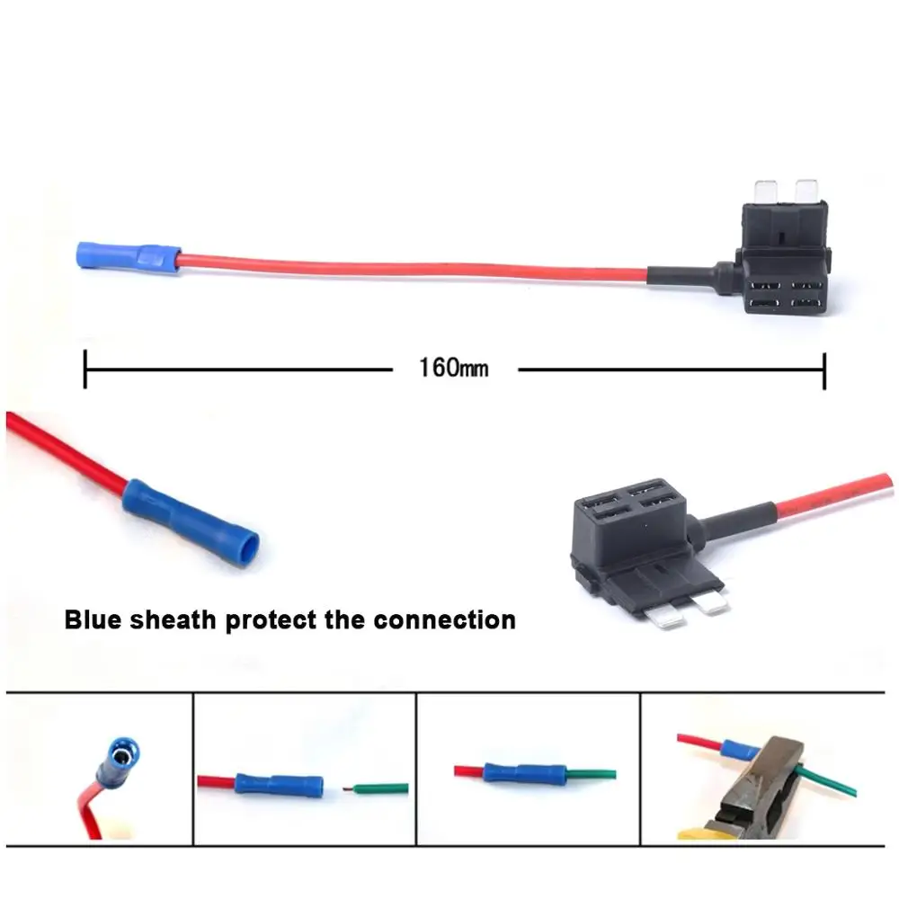 5 Pack 12V Car Add-a-circuit Fuse Adapter Blade Fuse Holder GPS Navigator Cigarette lighter added Tool kits 15A