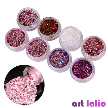 

8 Pcs/Set Nail Art Glitter Flakes Sparkly 3D Hexagon Pink Sequins Spangles Gel Polish Manicure UV Gel Decorations