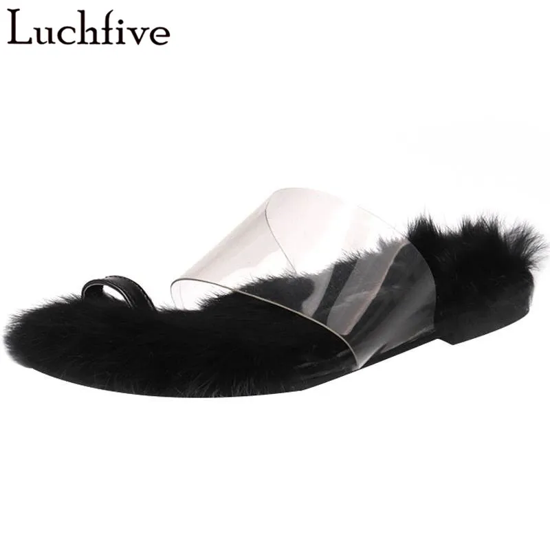 

PVC Rabbit Wool Flats Shoes Women Sexy Split Toe Lazy Loafers Runaway Black White Shoes Woman Leisure Zapatos De Mujer