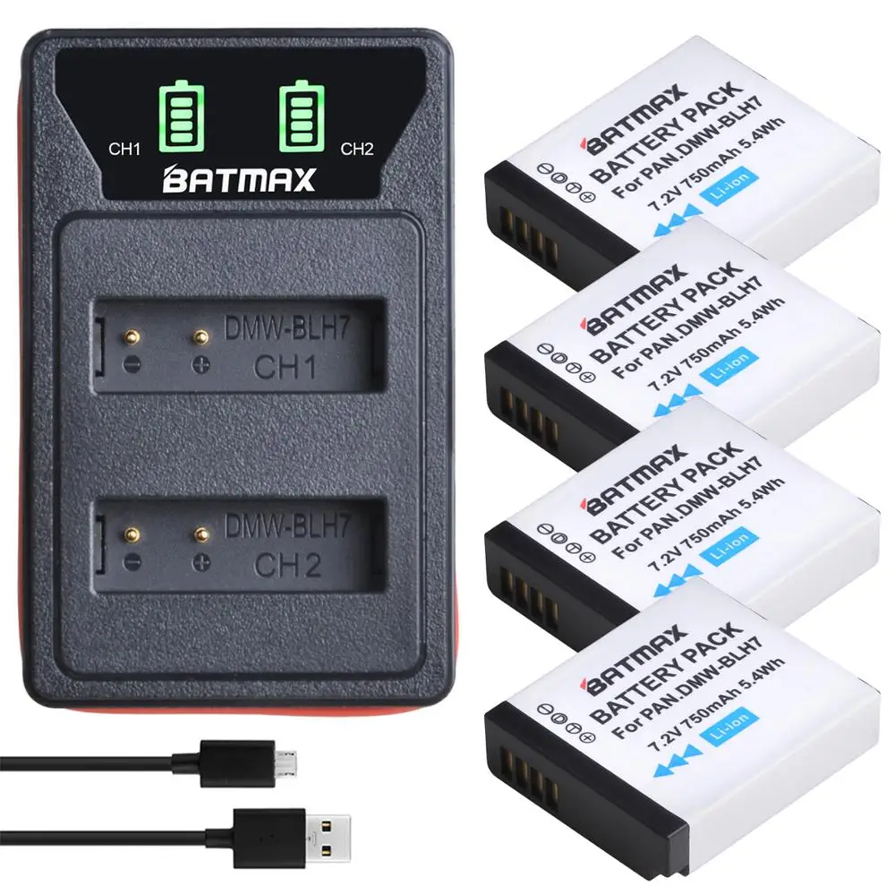 Batmax DMW-BLH7 BLH7E DMW-BLH7PP Battery+LED USB Dual Charger for Panasonic Lumix DMC-GM1 GM1 DMC-GM5 GM5 DMC-GF7 GF7 DMC-GF8 |