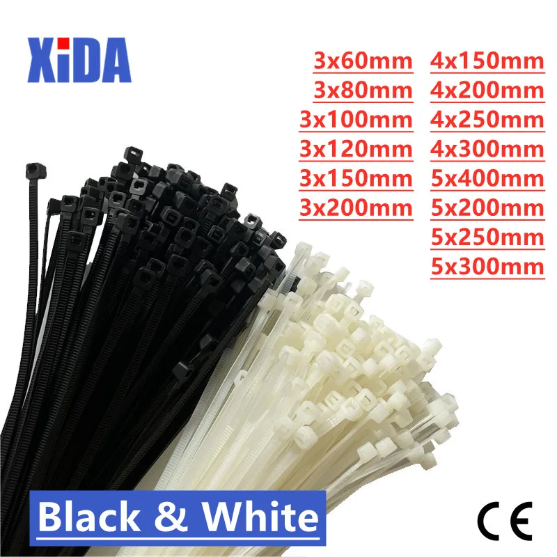 Self-Locking Plastic Nylon Tie 100PCS/Bag Black White Zip Wraps Strap Nylon Cable Tie Set 3*100 Fastening Ring 3X200 Loop Wire cable ties nylon cable ties cable tie nylon zip ties