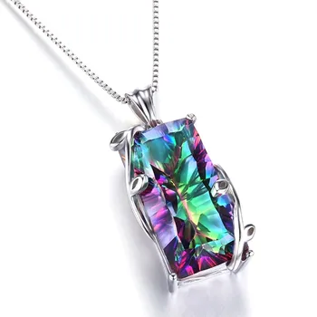 

Multicolor gemstones diamond Pendant necklaces for women femme white gold silver color choker chain crystal jewelry bijoux bague
