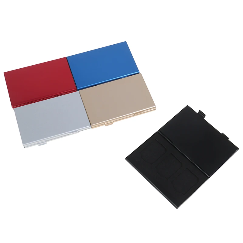 Silver Aluminium Alloy Micro TF Memory Card Storage Wallet Carrying Case Holder Protective Box