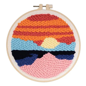 

2 Set Punch Embroidery Starter Kits DIY Needlework Crafts with Bamboo Hoop