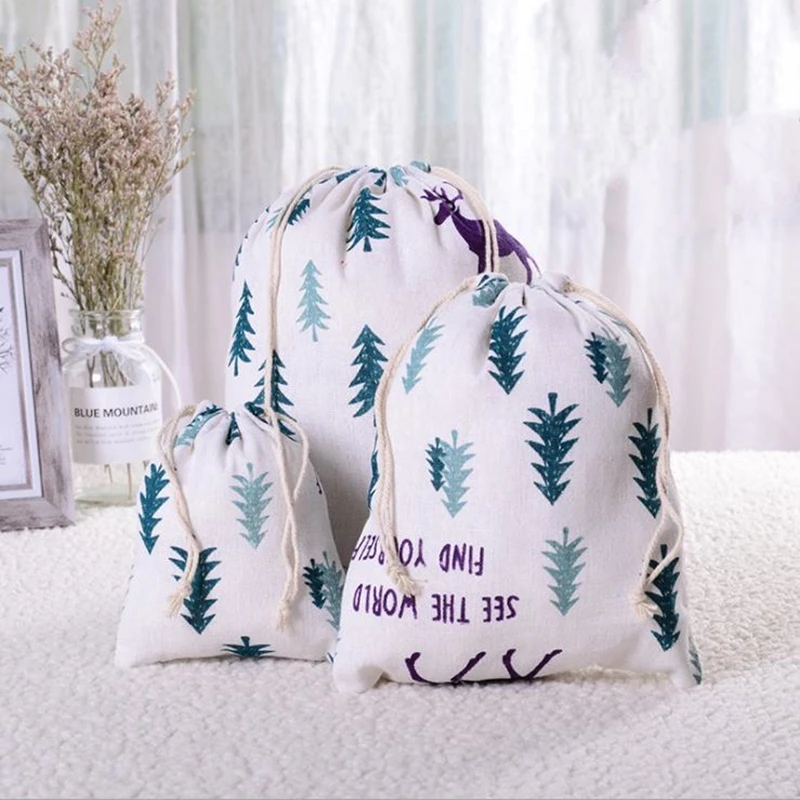 Cotton Linen Drawstring Bag Fabric Pouch Candy Favor Holder Travel Cloth Shoes Storage Bag Makeup Jewelry Case Christmas Gift 4