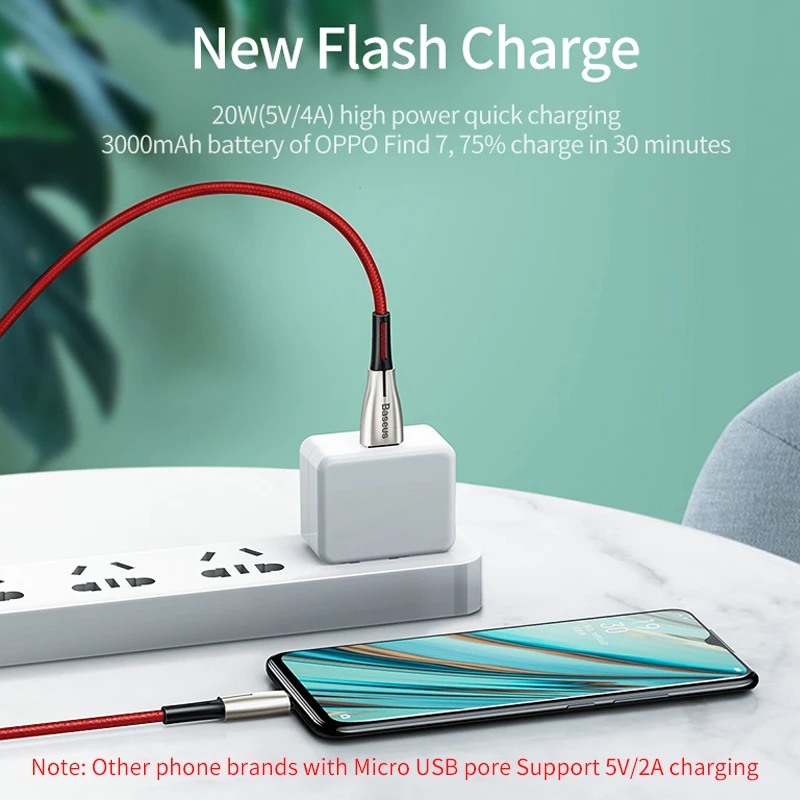 Baseus микро USB кабель 4A зарядка VOOC высококачественный защитный чехол для OPPO кабель MicroUSB 2A Зарядное устройство для samsung Xiaomi Android мобильного телефона провода 2 м