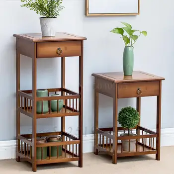 

Bamboo flower shelf solid wood multi-level living room interior floor simple green radish meat table flower several antique