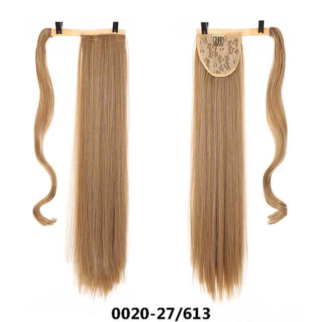 MSTN 24 Inches Long Synthetic Straight Ponytails for Women Natural Clip In Ponytail Hair Extension Hairpieces Blonde Fake Hair 0020-27-613