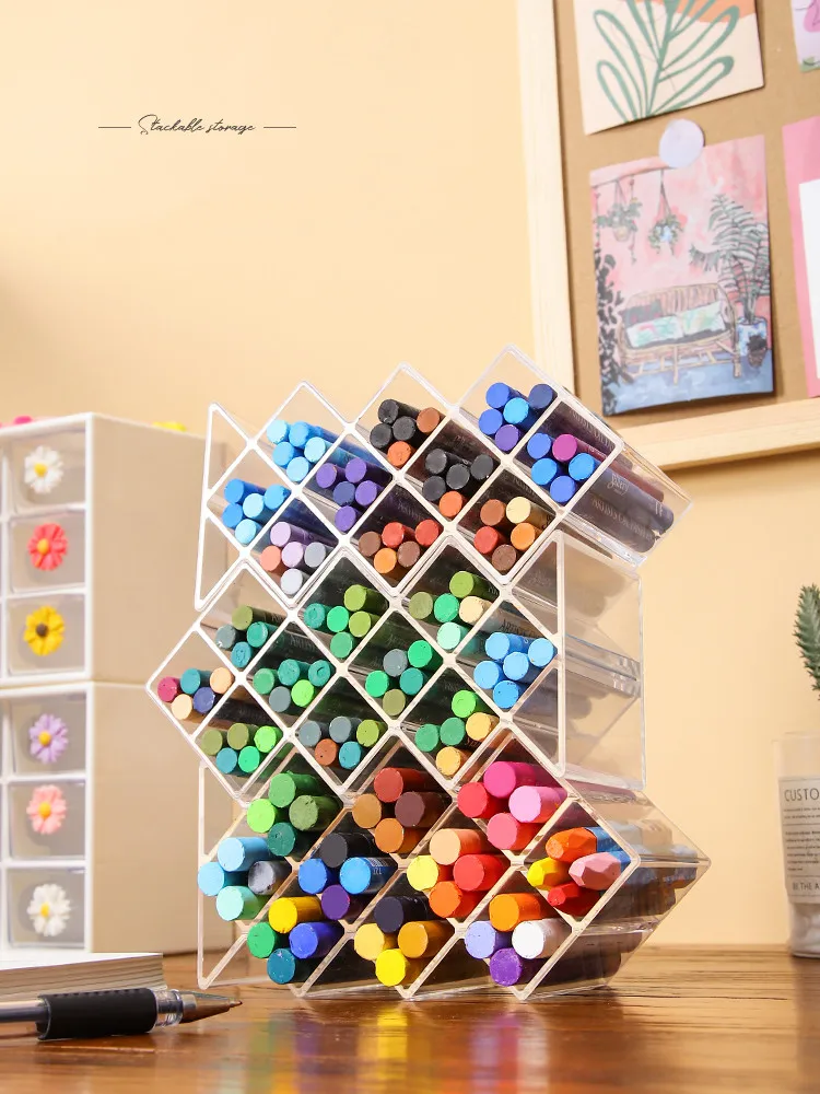 Stationery Storage Box for Pen Holder Creative Children's Colored Crayon Oil Painting Stick 10 Grids Make Brush Container | Дом и сад