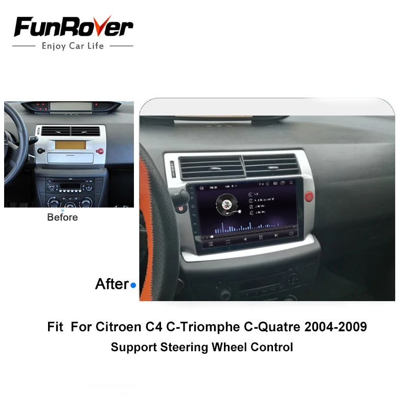 Discount Funrover Android 9.0 2Din 2.5D+IPS Car radio gps for Citroen C4 C-Triomphe C-Quatre 2004-2009 Quadcore car dvd multimedia player 1