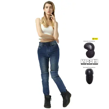 

Anti-fall pants with 4 pieces of protective gear Motocross riding stretch pants women's bicycle racing casual straight jeans