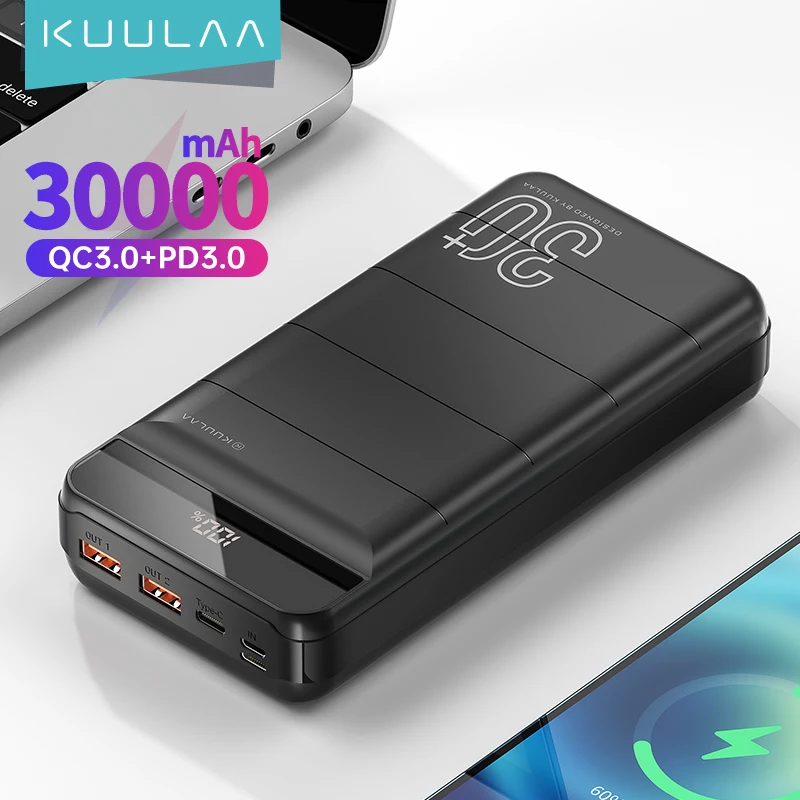 Hot Products! KUULAA Power Bank 30000mAh Type C PD PoverBank Fast Charging Powerbank 30000mAh USB External Battery Charger For Xiaomi Iphone