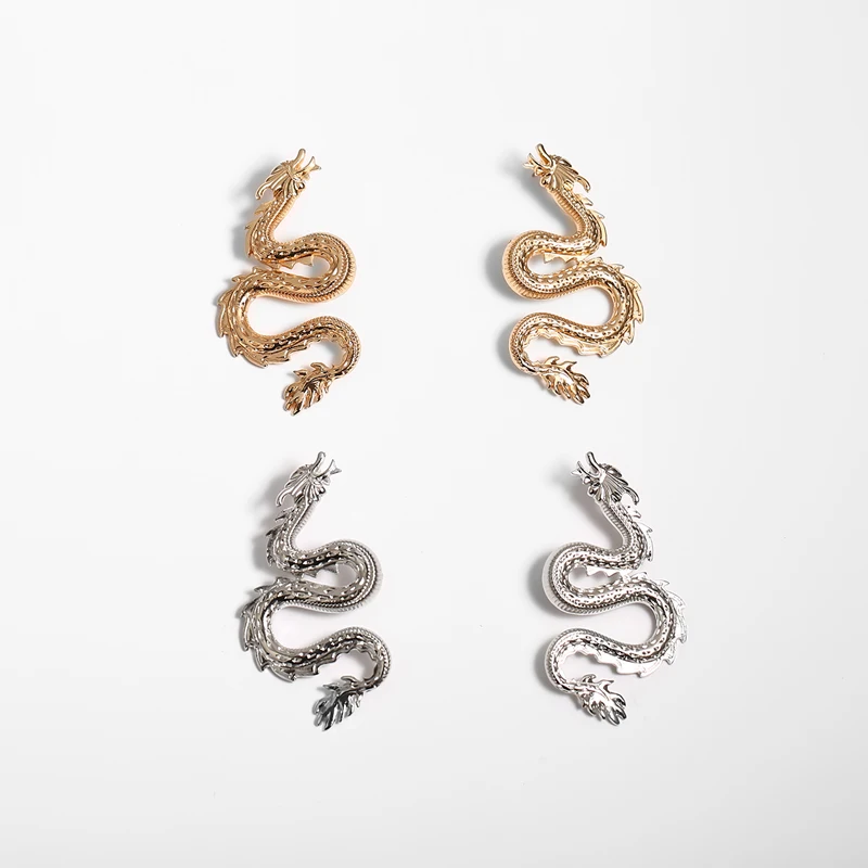 Серьги Золотой Китайский дракон имперский минимализм корейские сережки-Шпильки Модные шикарные женские вечерние хип-хоп рок поп ювелирные изделия