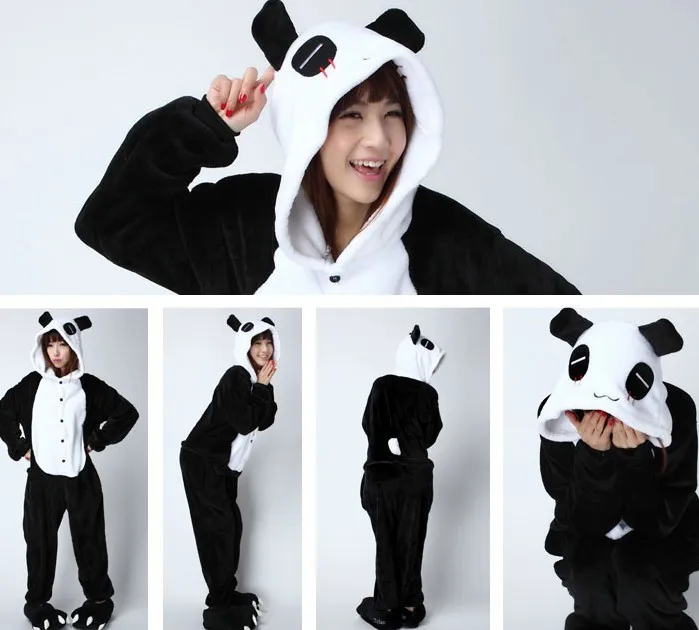 Panda Кигуруми Новые зимние женские и мужские унисекс для взрослых милые Мультяшные пижамы-боди в виде животных Ститч Единорог кигуруми фланелевая ночная рубашка для сна - Цвет: Panda