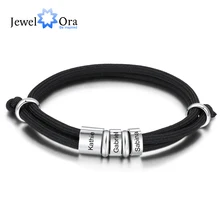 Personalized Stainless Steel Charm Bracelets with 3 Custom Name Beads Adjustable Rope Men Bracelets Gift for Father/Grandfather