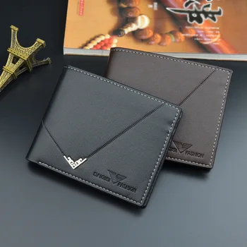 

Fashion Retro Men's Short Wallets New -thin Wallet Zipper Horizontal Business Multi-card Position 3 Fold Youth Wallets