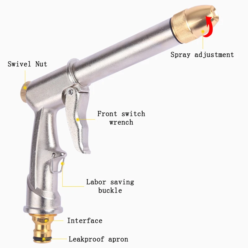 Водяной пистолет высокого давления для мытья автомобиля, бытовой, с медным покрытием, головка пистолета, утолщенный стержень, многофункциональный садовый инструмент для полива, пистолет-распылитель