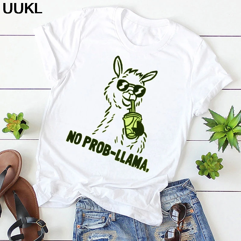 UUKL Camisas Mujer 2020 летняя модная футболка Harajuku No Prob Llama Fun Футболка для отдыха Ropa