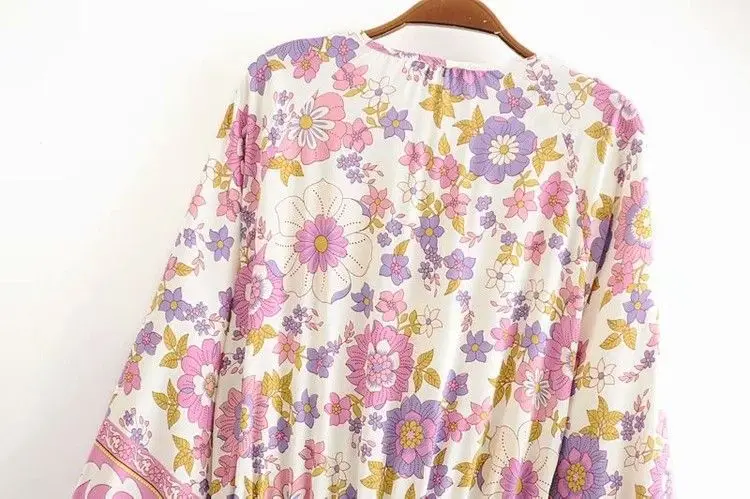 Boho комбинезон, пляжный цветочный принт, женский комбинезон, на пуговицах, v-образный вырез, винтажный, кисточка, искусственный шелк, комбинезоны,, летний повседневный комбинезон
