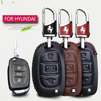 

Leather Car Key Case Cover for Hyundai Kona IX20 IX35 Creta I40 I30 I20 I10 Hb20 Tucson Veloster Solaris Sonata Key Fob Chain