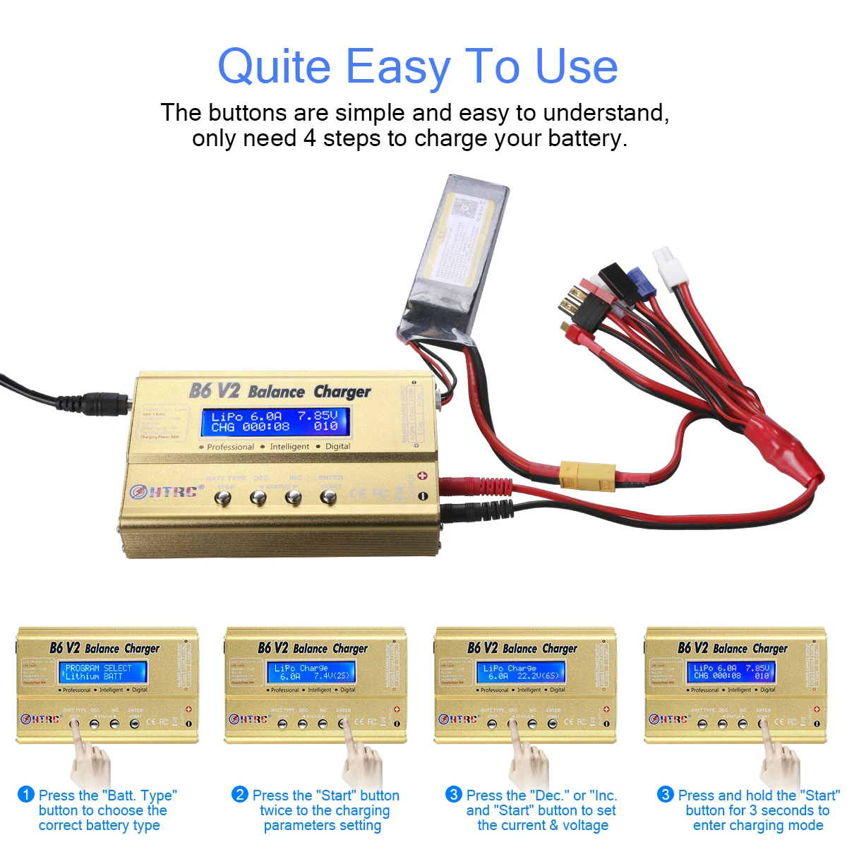 HTRC IMAX B6V2 Balance Charger 80W Professional Digital Lipo Discharger for Li-ion Lipo LiFe NiCd NiMH LiHV PB Battery
