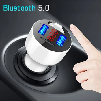

Bluetooth 5.0 Car Charger FM Modulator Hands free Kit In-Car MP3 Audio Player 3.1A Dual USB Charger Read TF USB Flash music