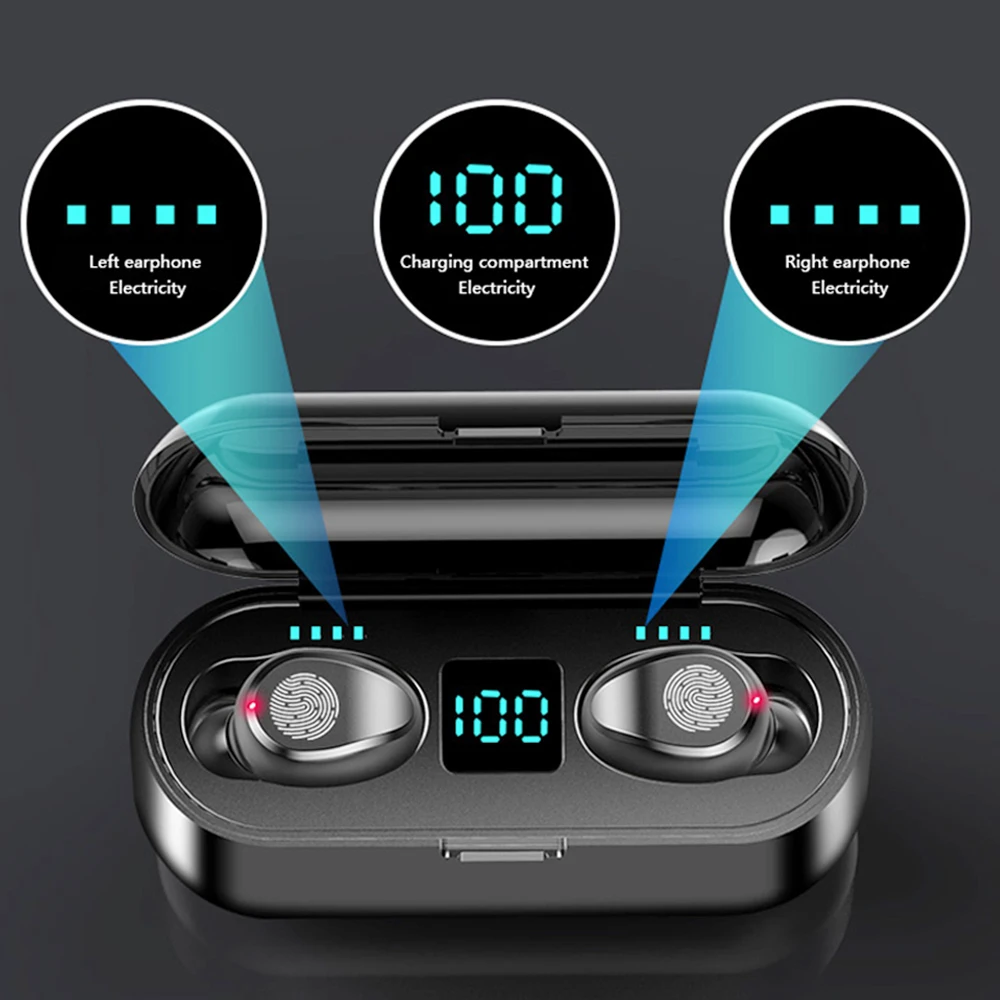 EWA Bluetooth Earphones F9 TWS Bluetooth Headphone 5 0 Touch Control Wireless Headset LED Display Earphone Gaming Auriculares