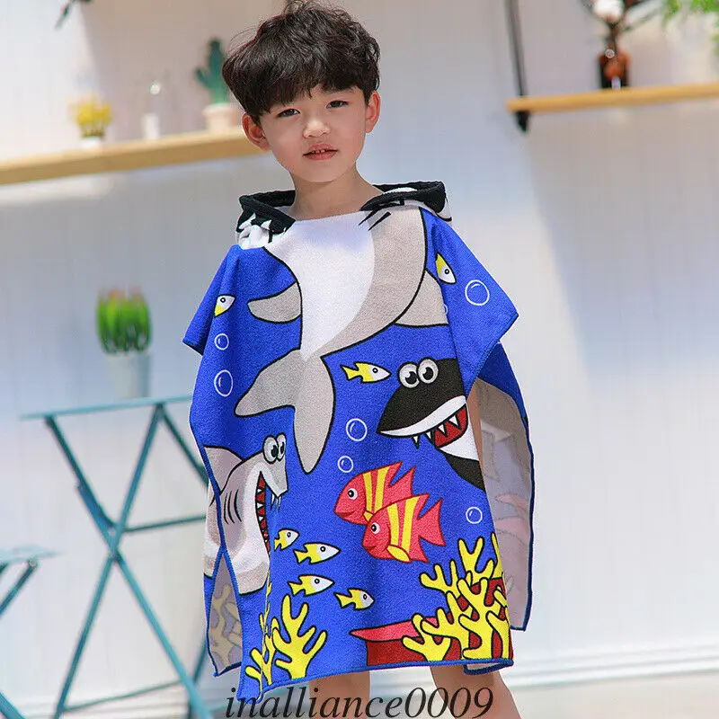 Children Cute Cartoon Hooded Cloak Beach Towel Microfiber Toddler Kids Girls Boys Summer Swimming Swimwear Bath Tool 120*60cm