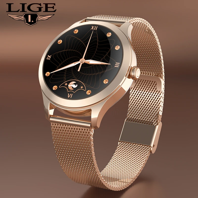 LIGE Ladys Smart Watch Women luxury Smartwatch Full Touch Round Sreen Heart Rate Monitor Blood Pressure Oxygen Fitness Tracker