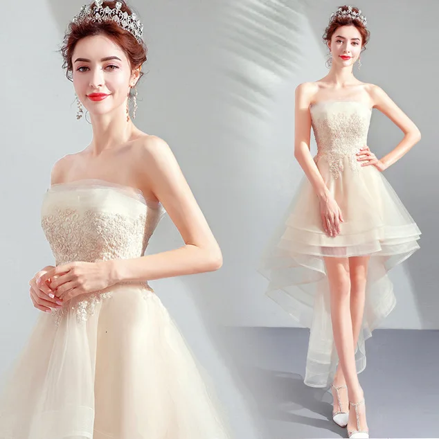 BGW Sexy Strapless High Low Wedding Dress Elegant Tulle Short Gowns A Line Bride Vestidos De Novia Corte Princesa | Свадьбы и