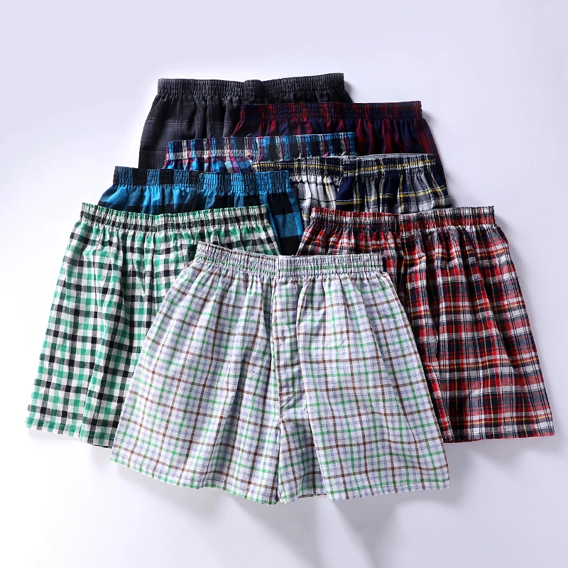 High Quality Brand 4-Pack Men's Boxer Shorts Woven Cotton 100% Classic Plaid Combed Male Underpant Loose Breathable Oversize High Quality Brand 4-Pack Men's Boxer Shorts Woven Cotton 100% Classic Plaid Combed Male Underpant Loose Breathable Oversize
