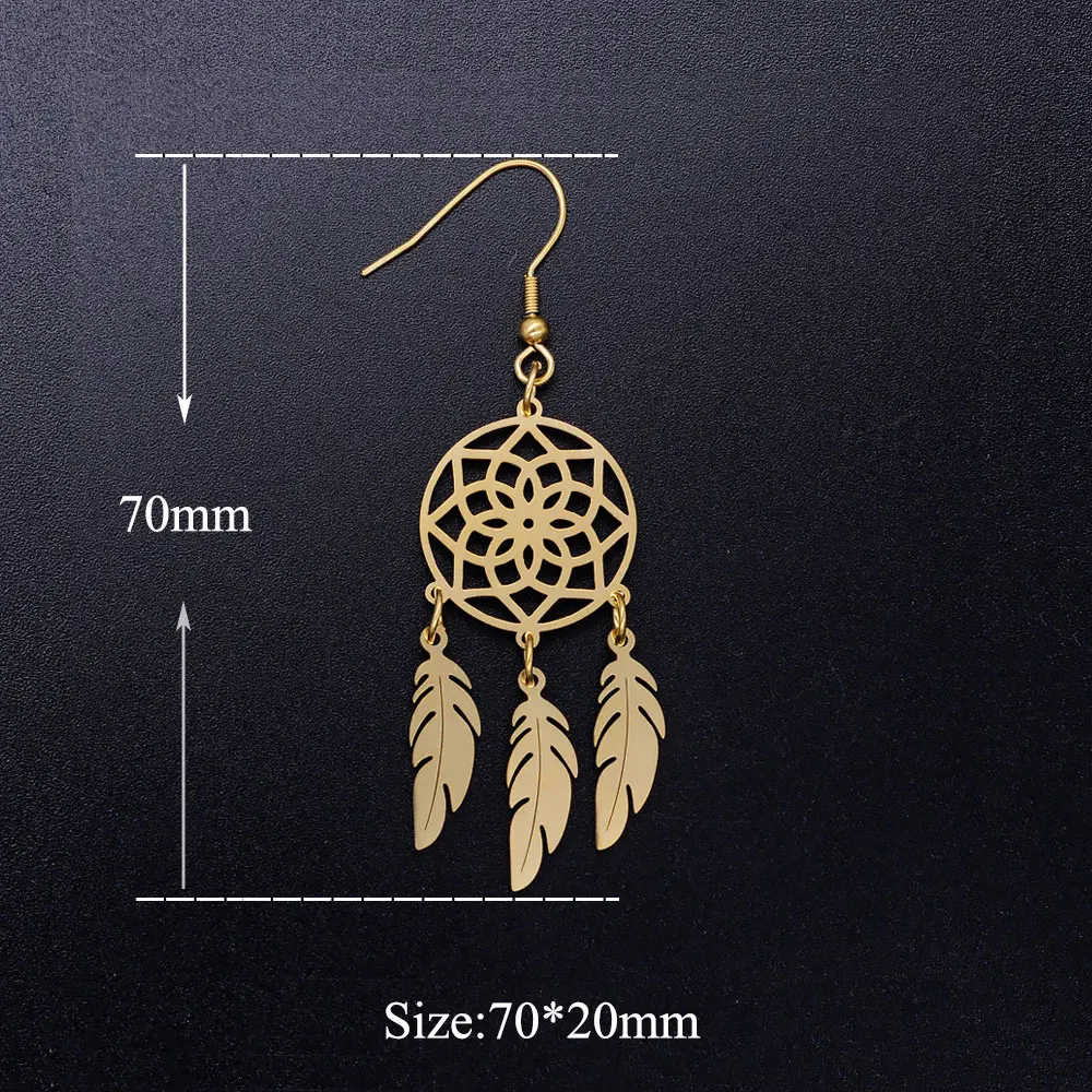 316 Stainless Steel Boho Lotus Dream Catcher Earring For Women Fashion Bohemia Jewelry lotus earrings