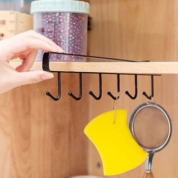 

1PC 6 Hooks Cup Holder Iron Kitchen Storage Rack Cupboard Hanging Hook Shelf