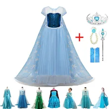 Платье для девочек Карнавальный костюм Анны и Эльзы на Хэллоуин летние платья платье принцессы Эльзы для девочек на день рождения, праздничная одежда
