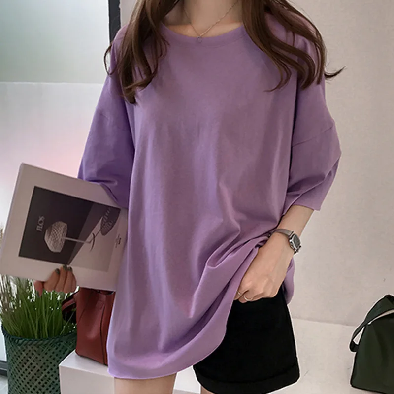 

Women's Oversized T-shirts Spring Summer Short Sleeve Mid-long Web Star INS Hot Korean Style Joker Pattern Womens Tee Shirt Tops