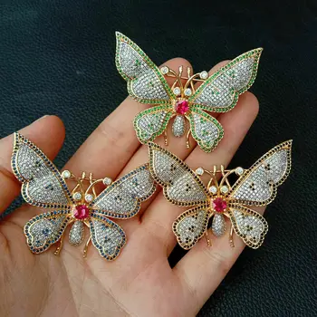 

1pc 45*60mm golden plated Cubic Zirconia micro butterfly brooch Pin