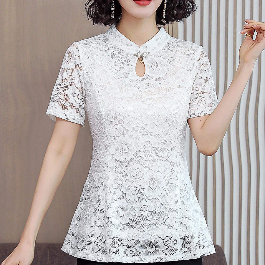 white lace blouse short sleeve